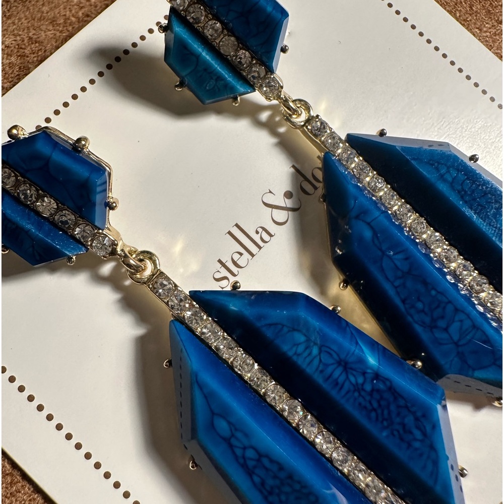 Long royal blue crystal statement earrings